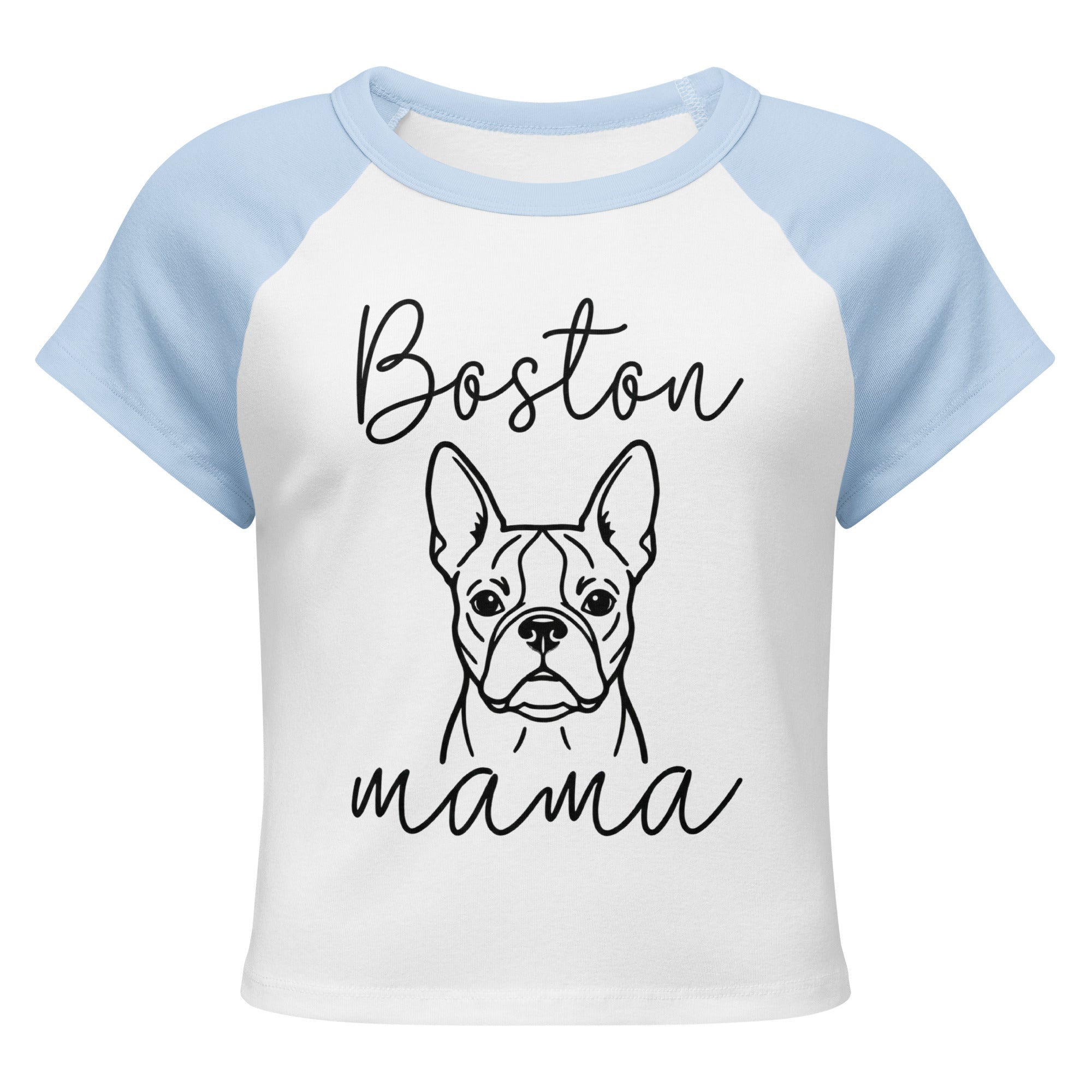 Boston Mama Mode Women’s Micro Rib Raglan Baby Tee . White Baby Blue