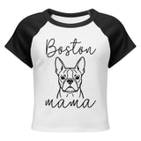 Boston Mama Mode Women’s Micro Rib Raglan Baby Tee . White Black