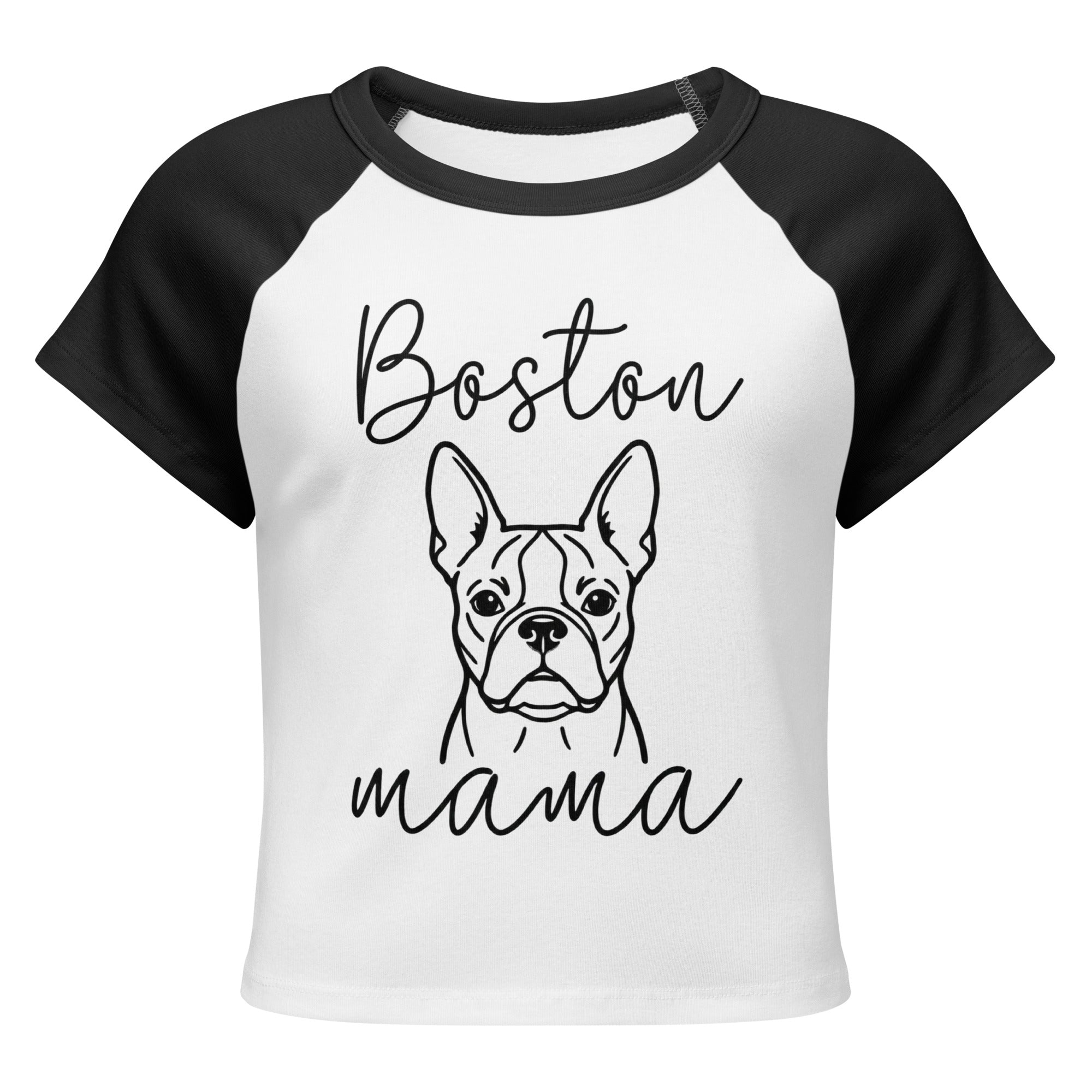 Boston Mama Mode Women’s Micro Rib Raglan Baby Tee . White Black