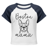 Boston Mama Mode Women’s Micro Rib Raglan Baby Tee . White Navy