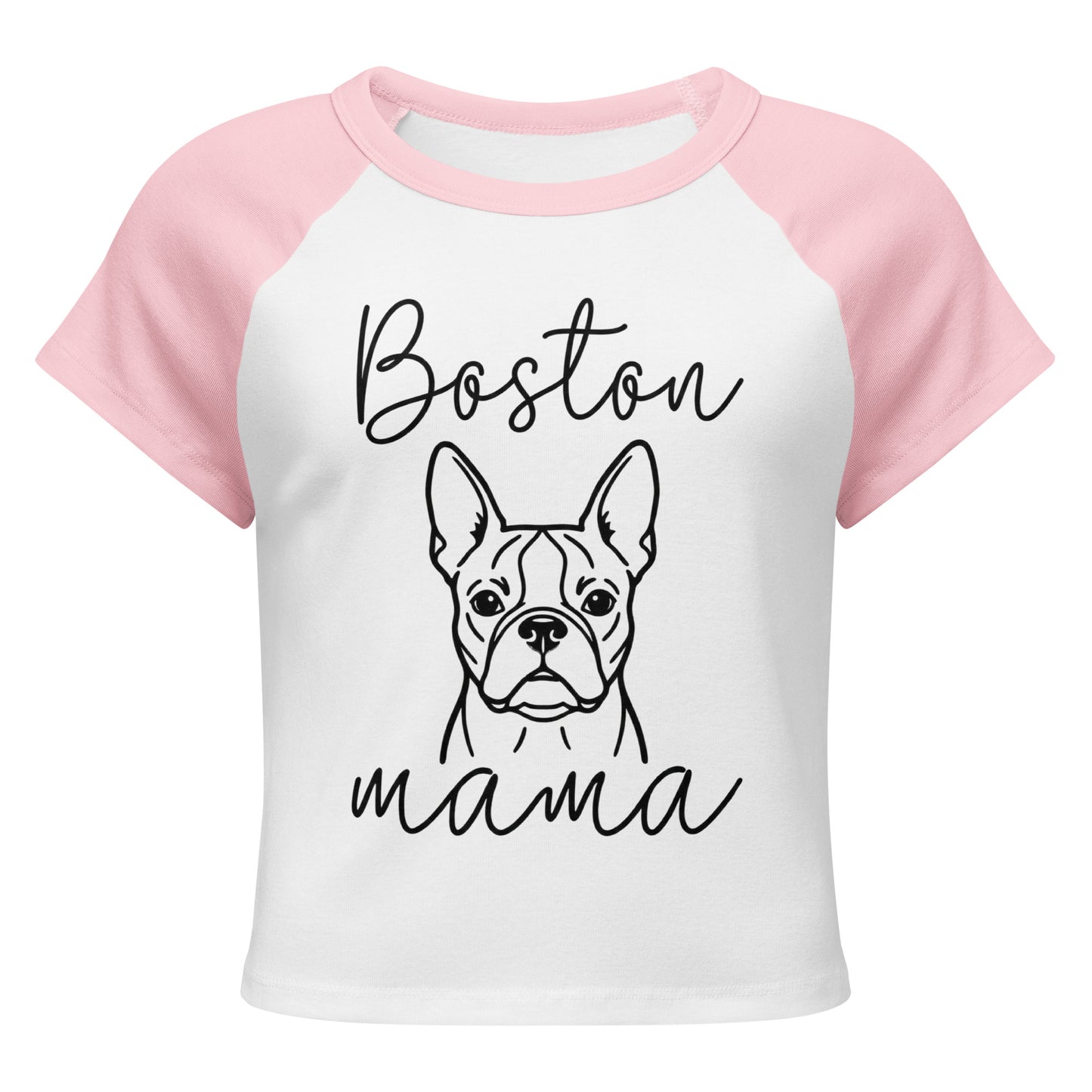 Boston Mama Mode Women’s Micro Rib Raglan Baby Tee . White Pink
