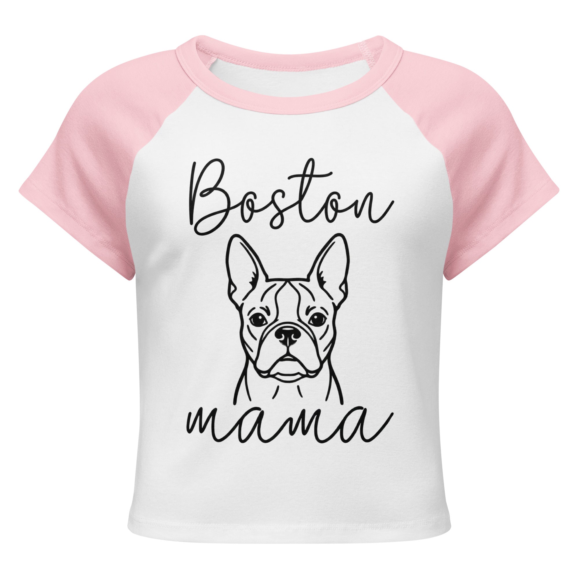 Boston Mama Mode Women’s Micro Rib Raglan Baby Tee . White Pink