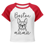 Boston Mama Mode Women’s Micro Rib Raglan Baby Tee . White Red