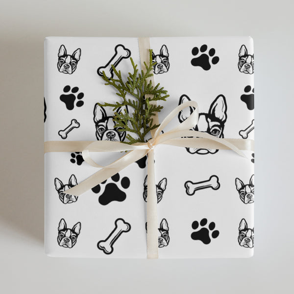 Boston Terrier Paws and Bones Wrapping Paper Sheets (3)