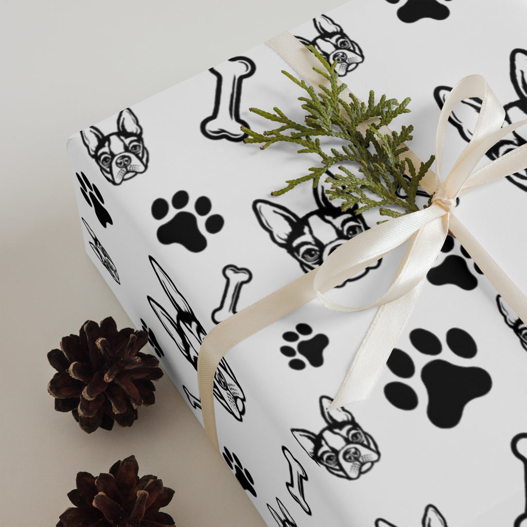 Boston Terrier Paws and Bones Wrapping Paper Sheets (3)