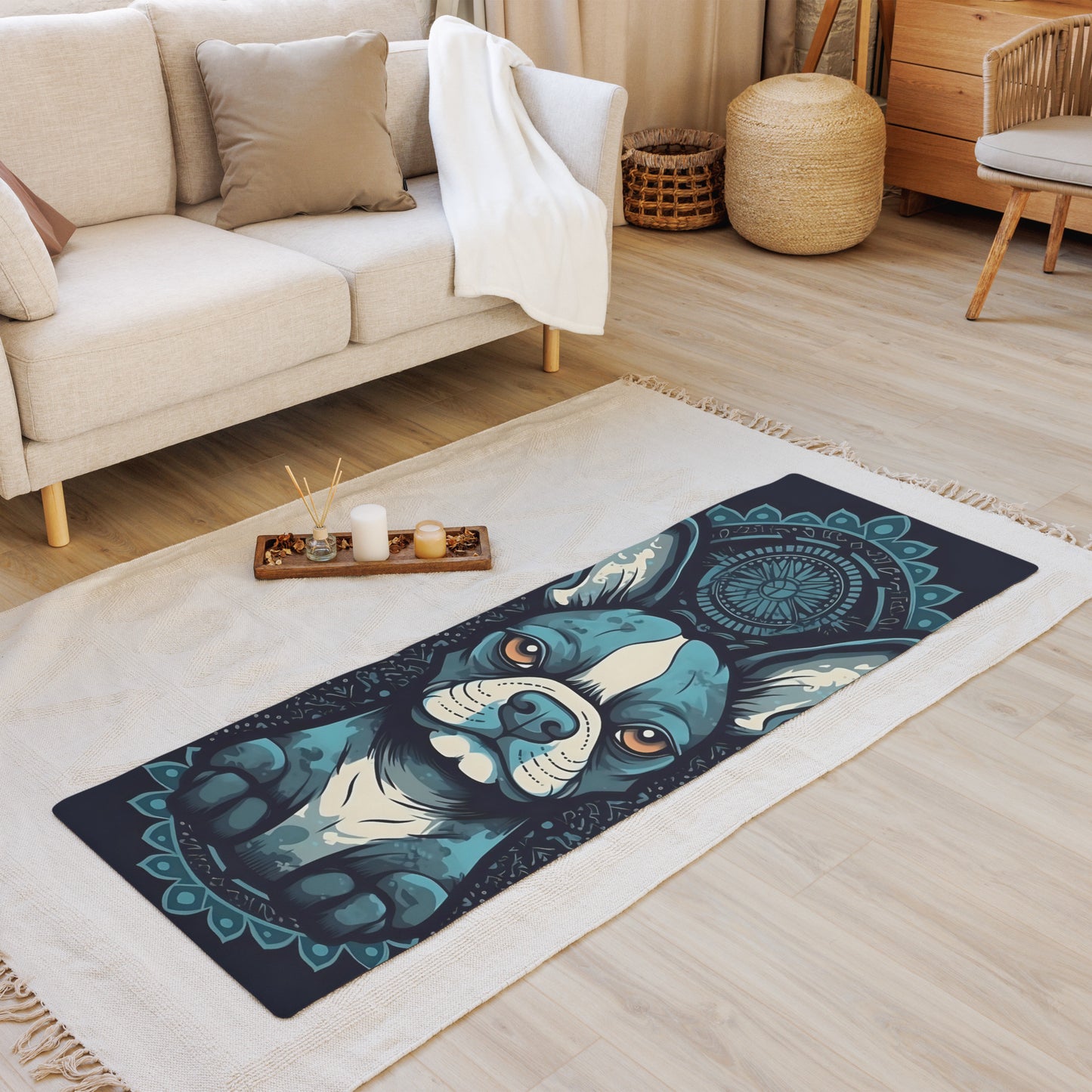 Boston Terrier Yoga Mat - Navy and Blue