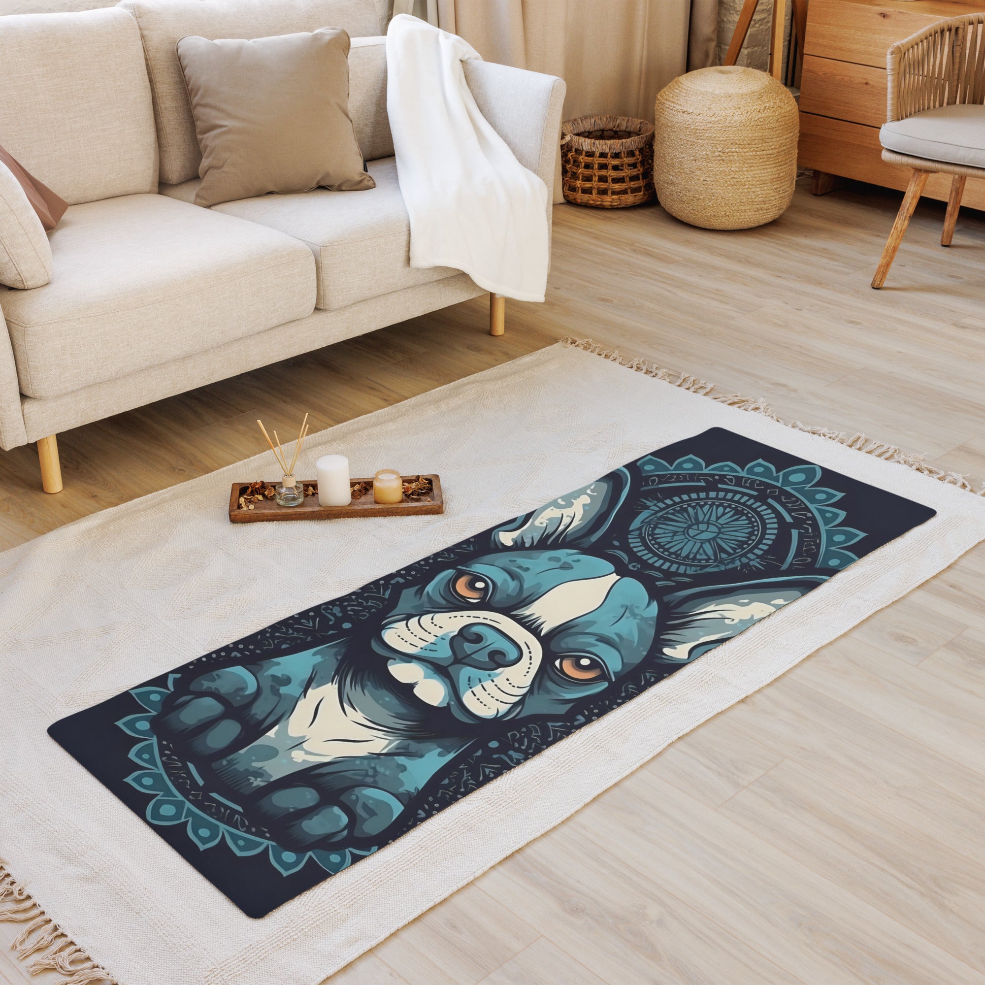 Boston Terrier Yoga Mat - Navy and Blue