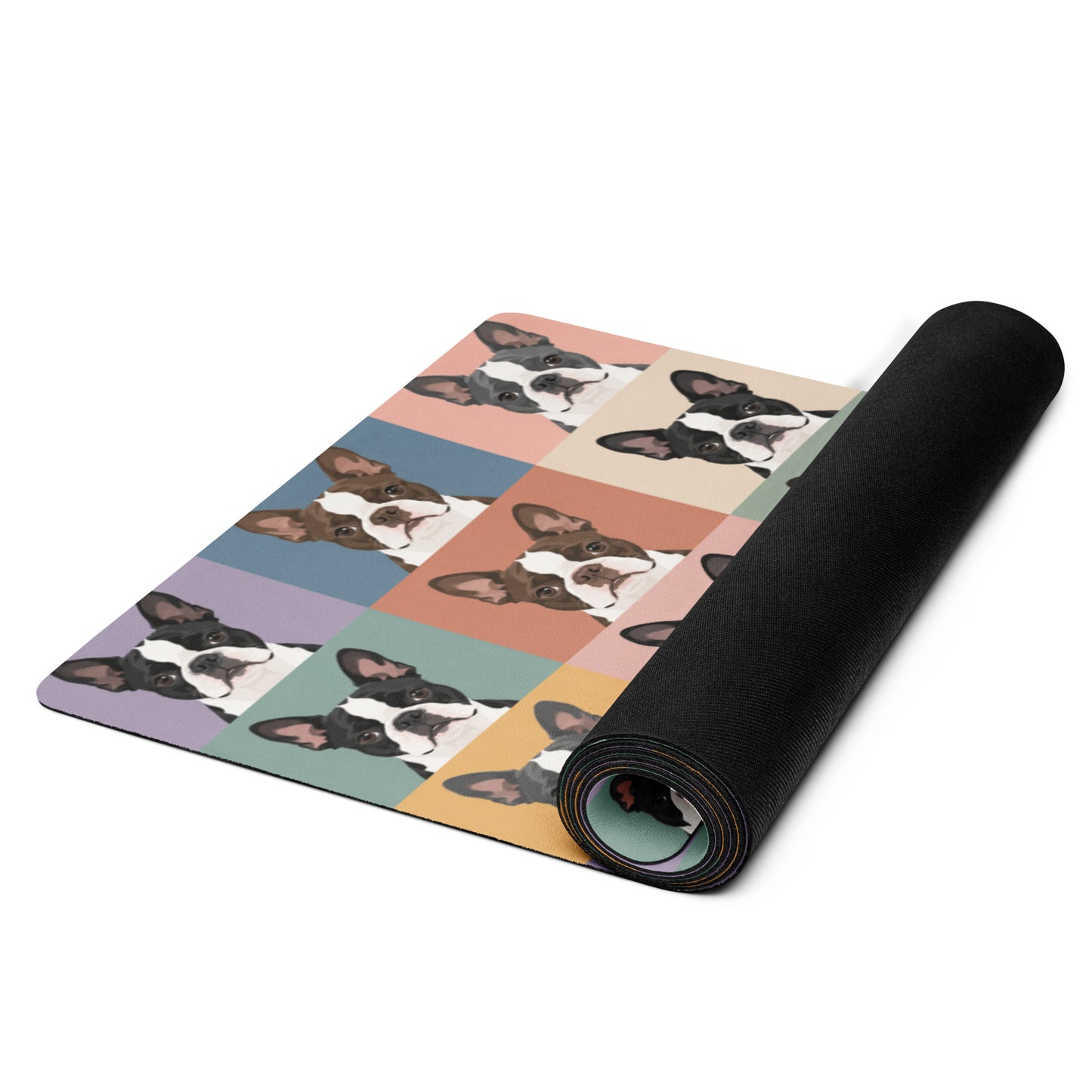 Pop Art Style Colored Boston Terriers Modern Tiles Pattern Yoga Mat .