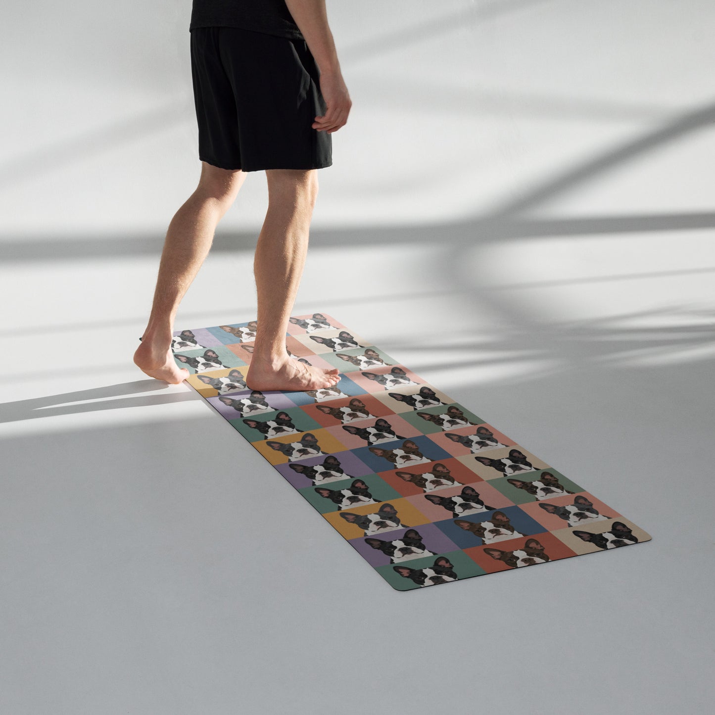 Pop Art Style Colored Boston Terriers Modern Tiles Pattern Yoga Mat .