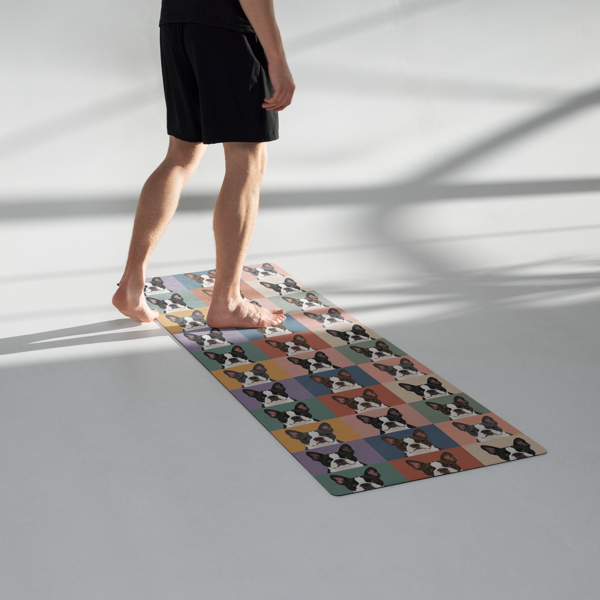 Pop Art Style Colored Boston Terriers Modern Tiles Pattern Yoga Mat .