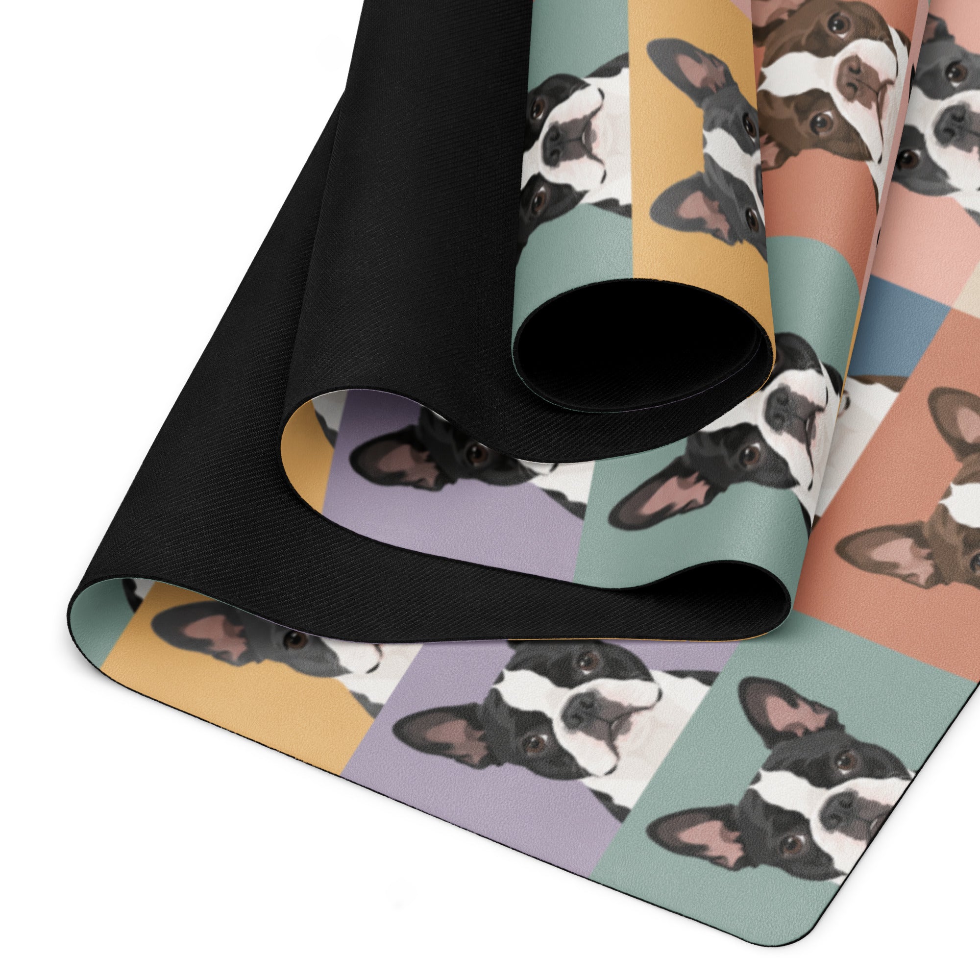 Pop Art Style Colored Boston Terriers Modern Tiles Pattern Yoga Mat .