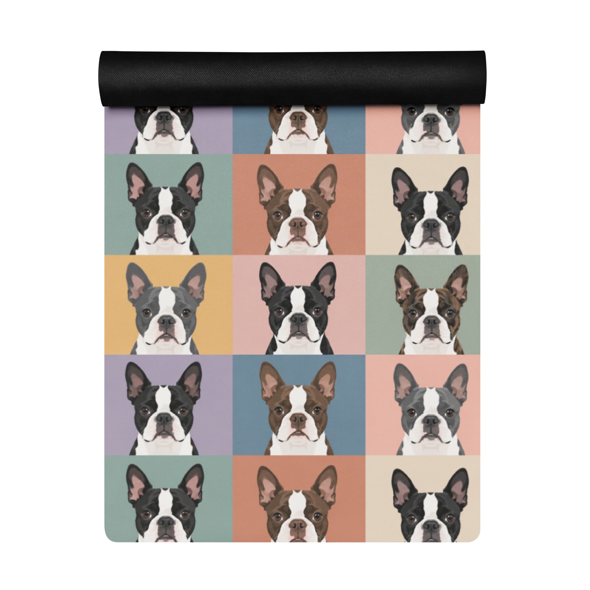 Pop Art Style Colored Boston Terriers Modern Tiles Pattern Yoga Mat .