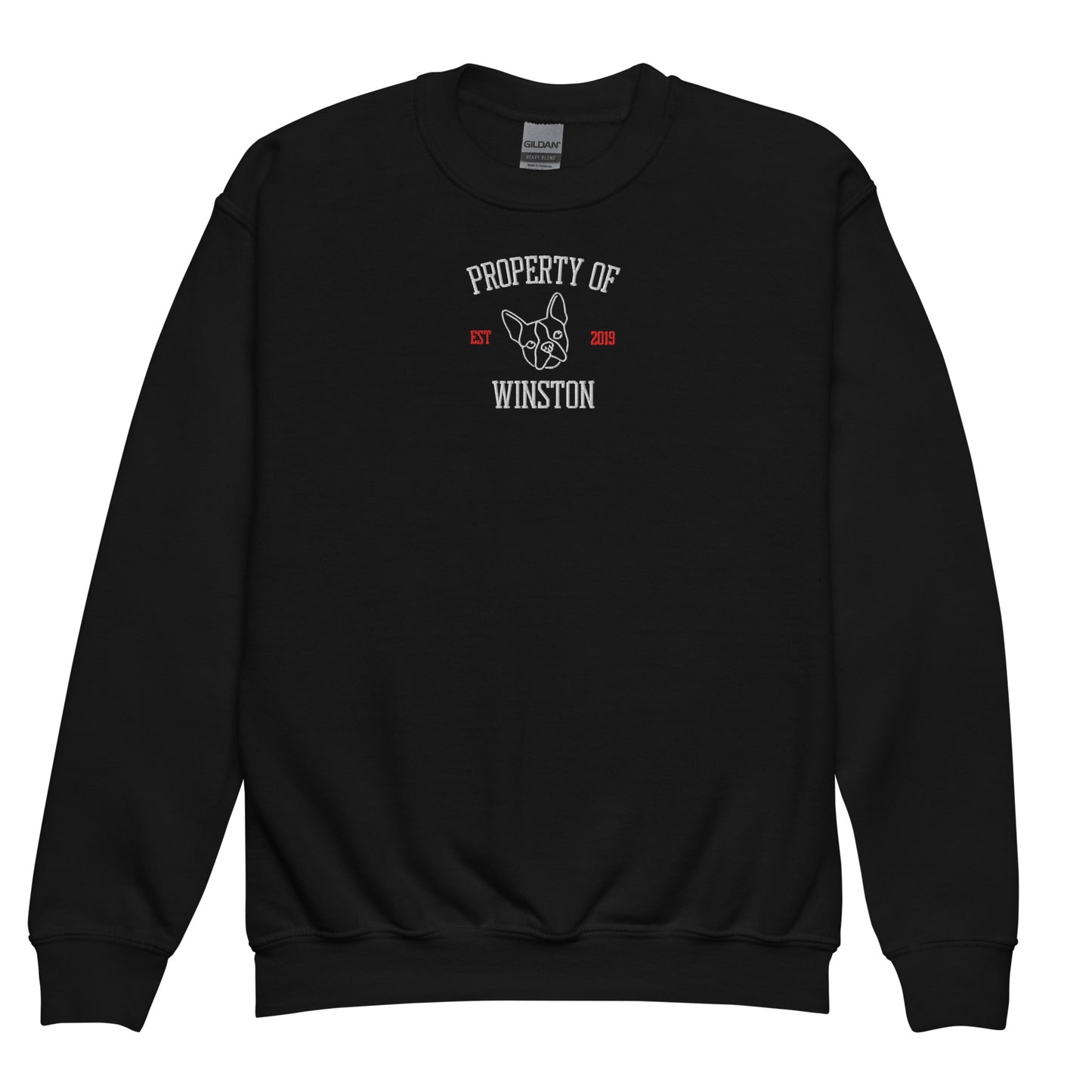 Property Of My Dog Custom Embroidered Youth Crewneck Sweatshirt . Black