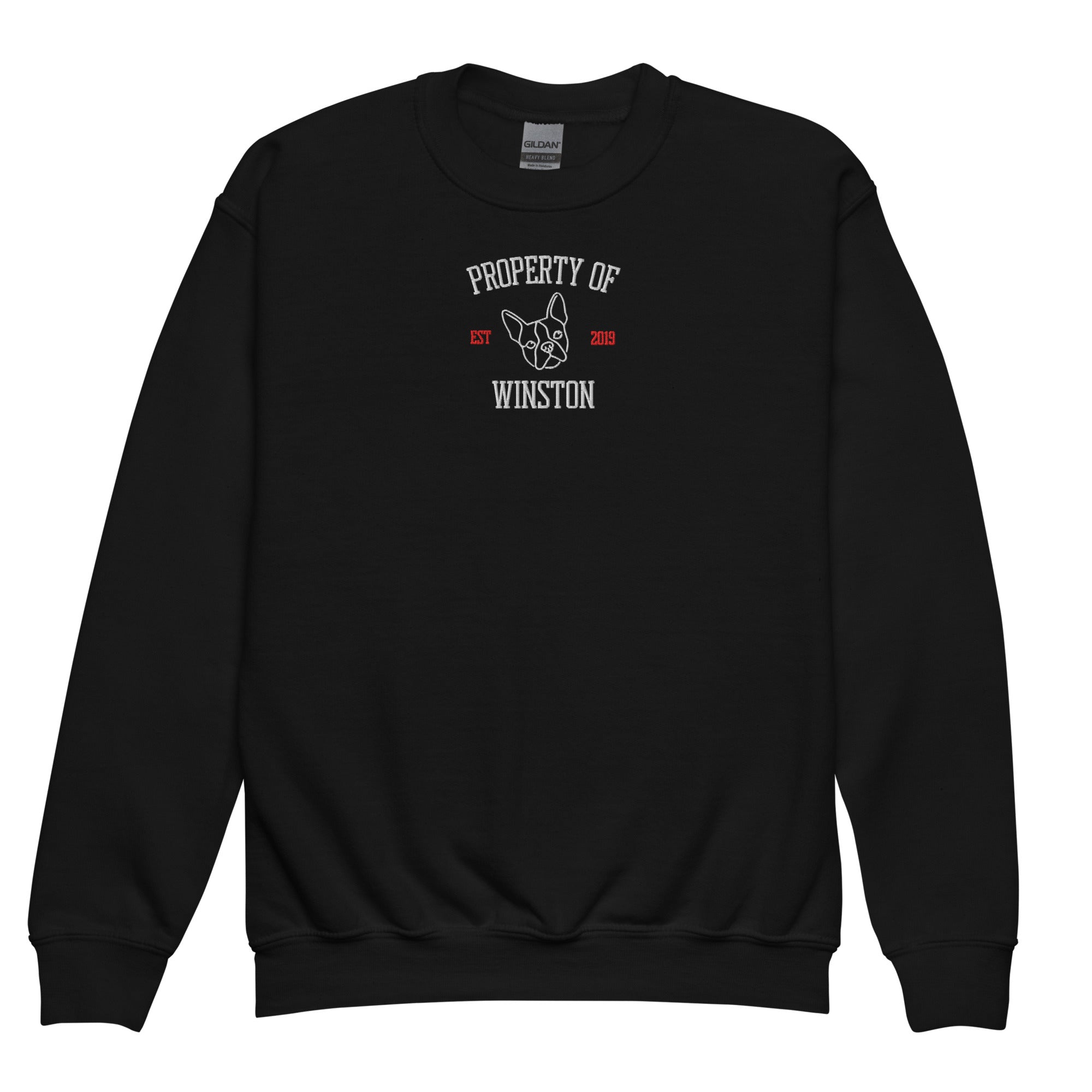 Property Of My Dog Custom Embroidered Youth Crewneck Sweatshirt . Black