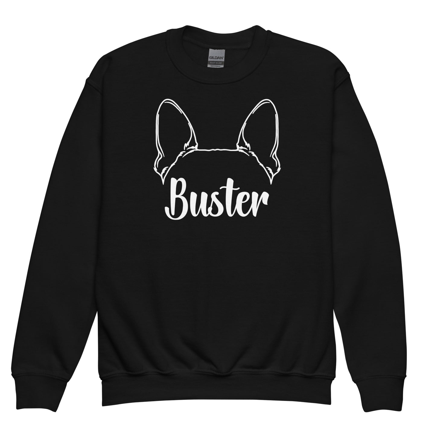 Big Ears With Boston Terrier Name - Personalized Youth Crewneck Sweatshirt . Black