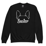 Big Ears With Boston Terrier Name - Personalized Youth Crewneck Sweatshirt . Black