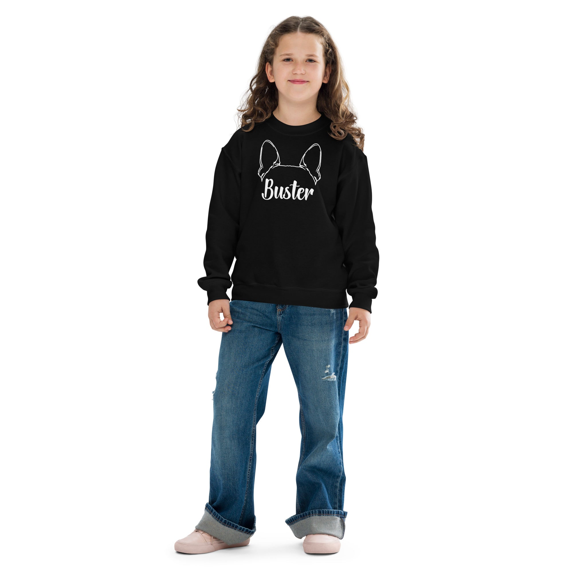 Big Ears With Boston Terrier Name - Personalized Youth Crewneck Sweatshirt .