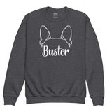 Big Ears With Boston Terrier Name - Personalized Youth Crewneck Sweatshirt . Dark Heather
