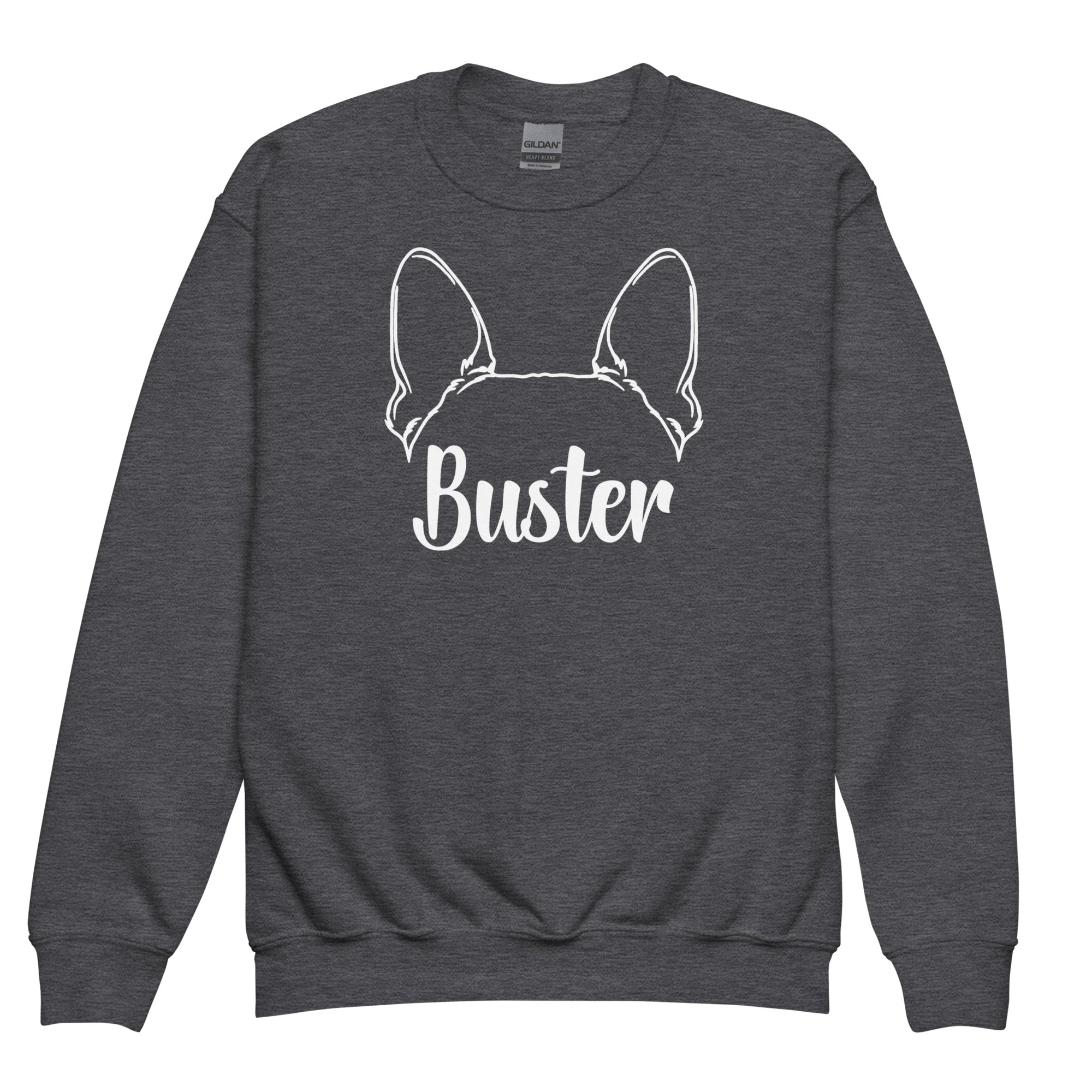 Big Ears With Boston Terrier Name - Personalized Youth Crewneck Sweatshirt . Dark Heather