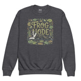 Frog Mode Boston Terrier Dog Frog Legs Youth Crewneck Sweatshirt . Dark Heather