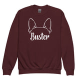 Big Ears With Boston Terrier Name - Personalized Youth Crewneck Sweatshirt . Maroon