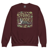 Frog Mode Boston Terrier Dog Frog Legs Youth Crewneck Sweatshirt . Maroon