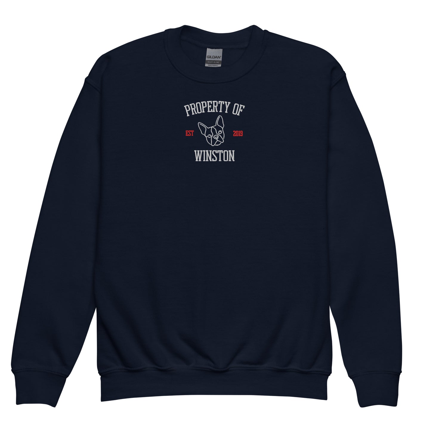 Property Of My Dog Custom Embroidered Youth Crewneck Sweatshirt . Navy