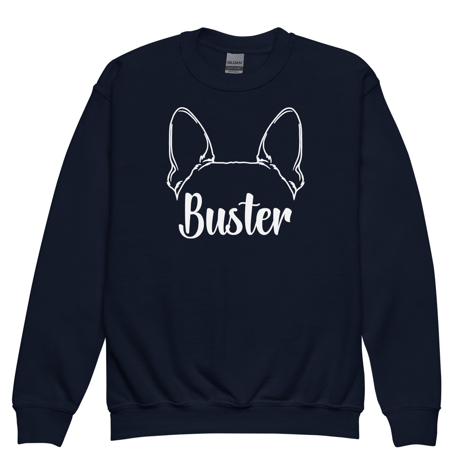 Big Ears With Boston Terrier Name - Personalized Youth Crewneck Sweatshirt . Navy