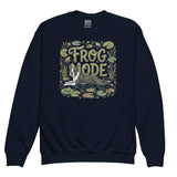 Frog Mode Boston Terrier Dog Frog Legs Youth Crewneck Sweatshirt . Navy