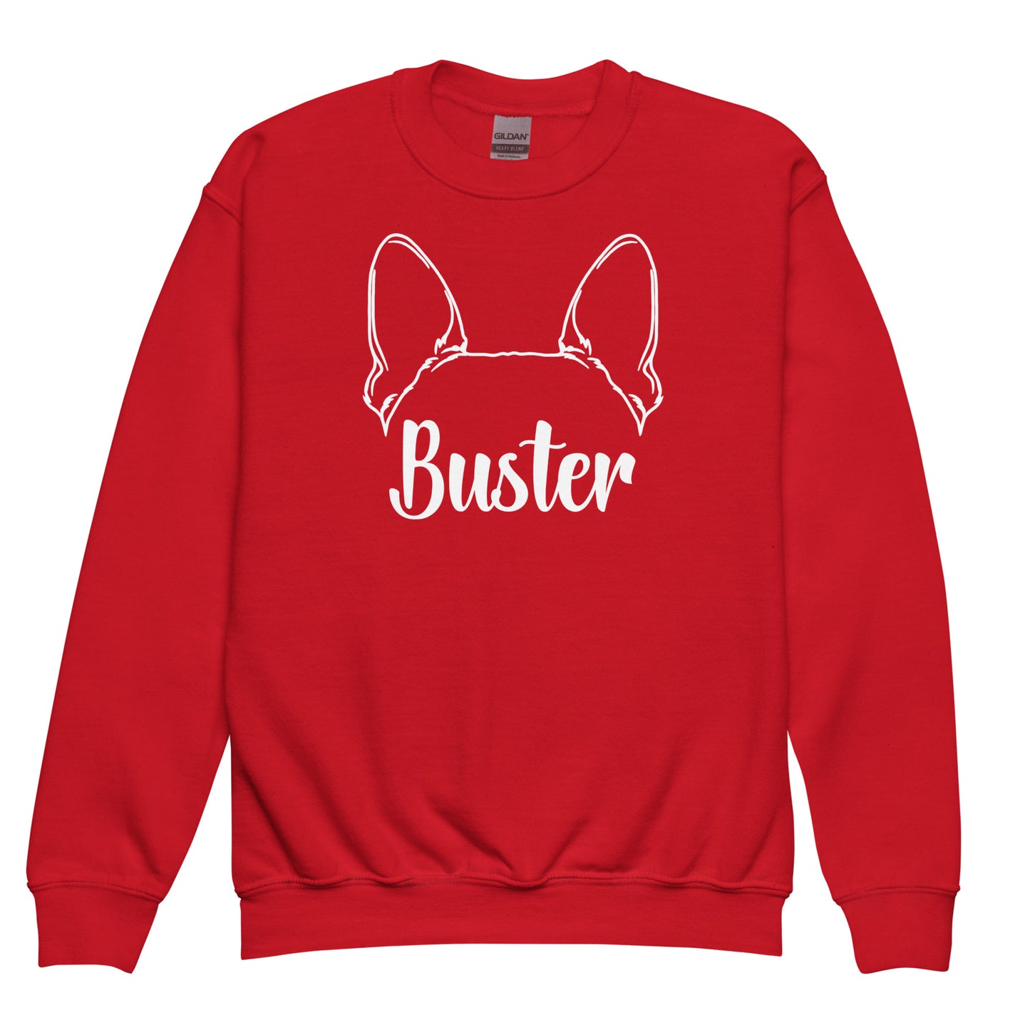 Big Ears With Boston Terrier Name - Personalized Youth Crewneck Sweatshirt . Red