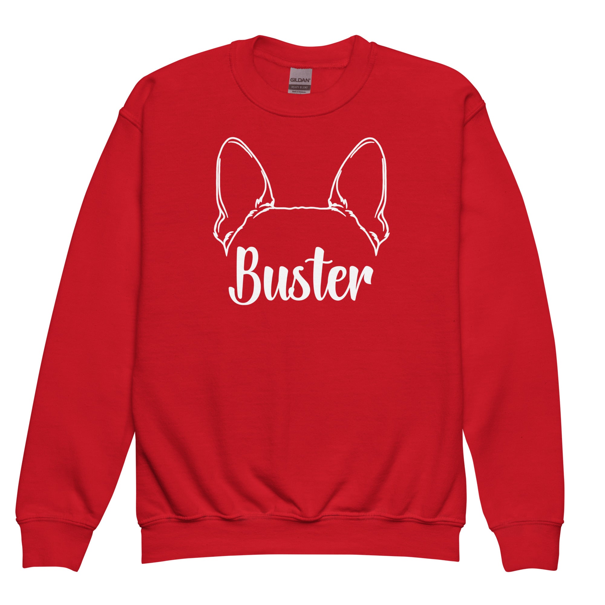 Big Ears With Boston Terrier Name - Personalized Youth Crewneck Sweatshirt . Red