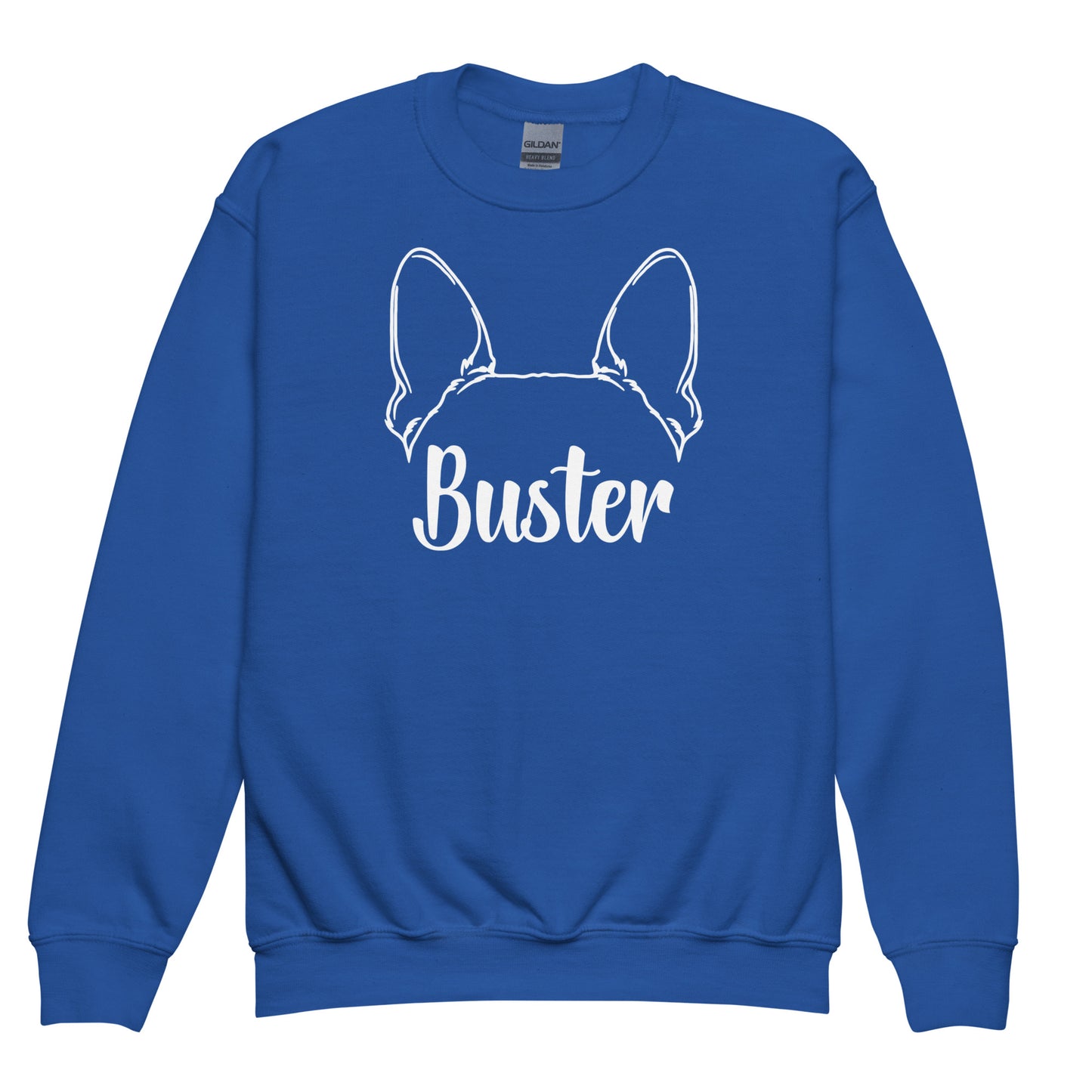 Big Ears With Boston Terrier Name - Personalized Youth Crewneck Sweatshirt . Royal