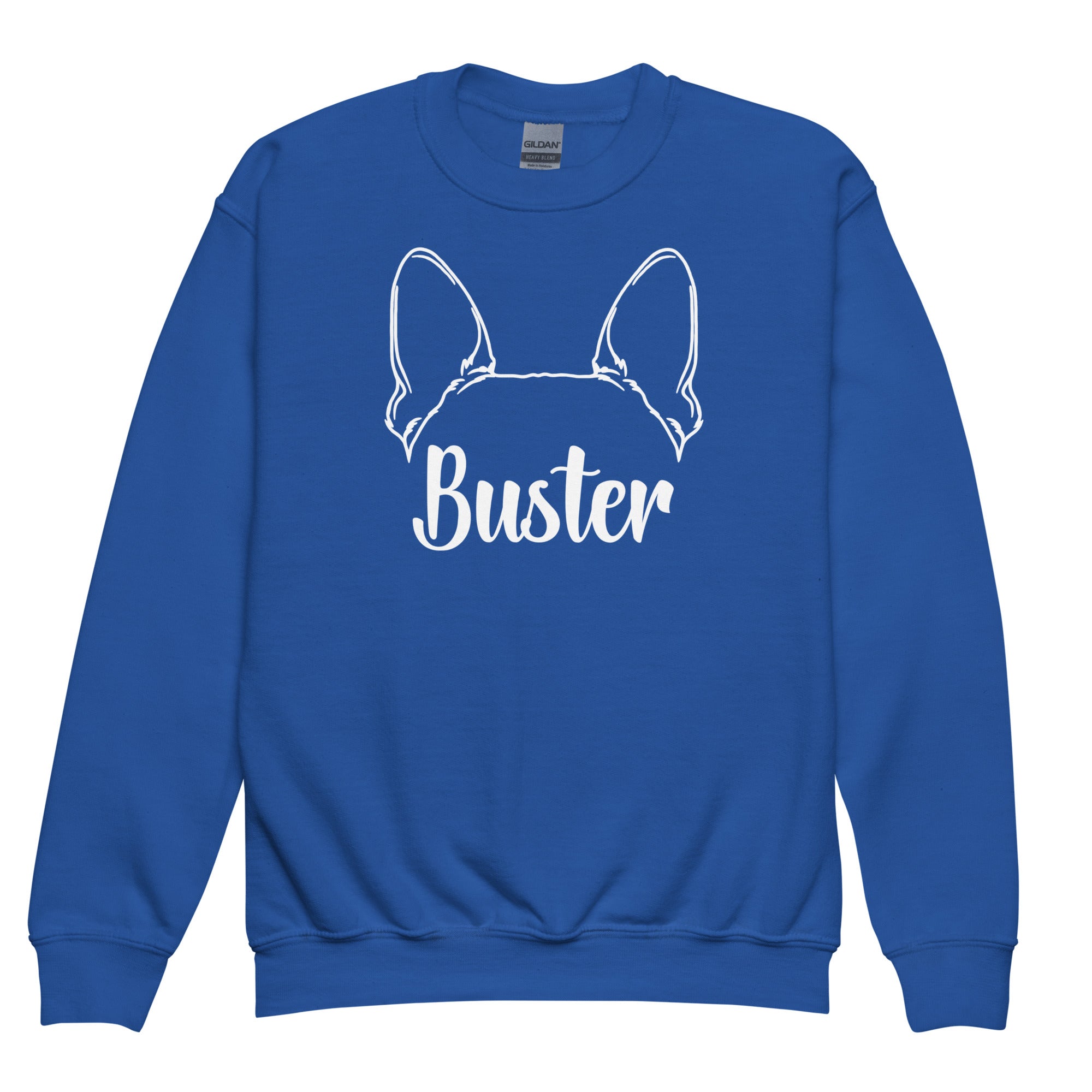 Big Ears With Boston Terrier Name - Personalized Youth Crewneck Sweatshirt . Royal