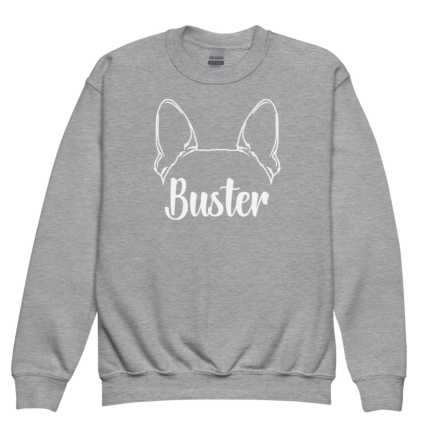 Big Ears With Boston Terrier Name - Personalized Youth Crewneck Sweatshirt . Sport Grey