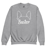 Big Ears With Boston Terrier Name - Personalized Youth Crewneck Sweatshirt . Sport Grey