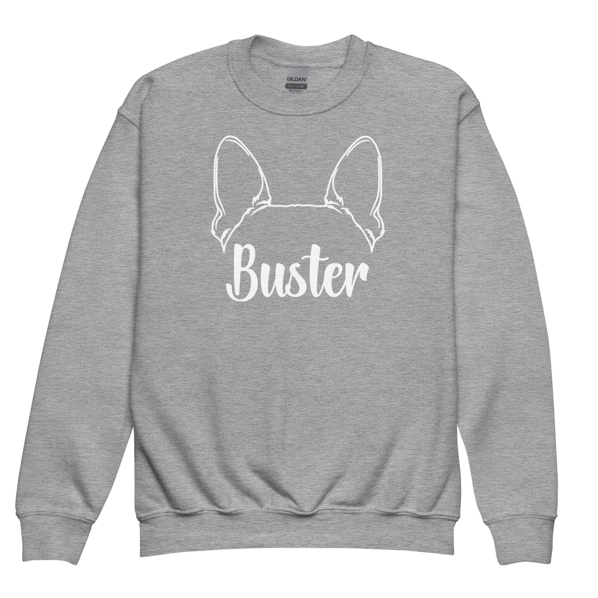 Big Ears With Boston Terrier Name - Personalized Youth Crewneck Sweatshirt . Sport Grey