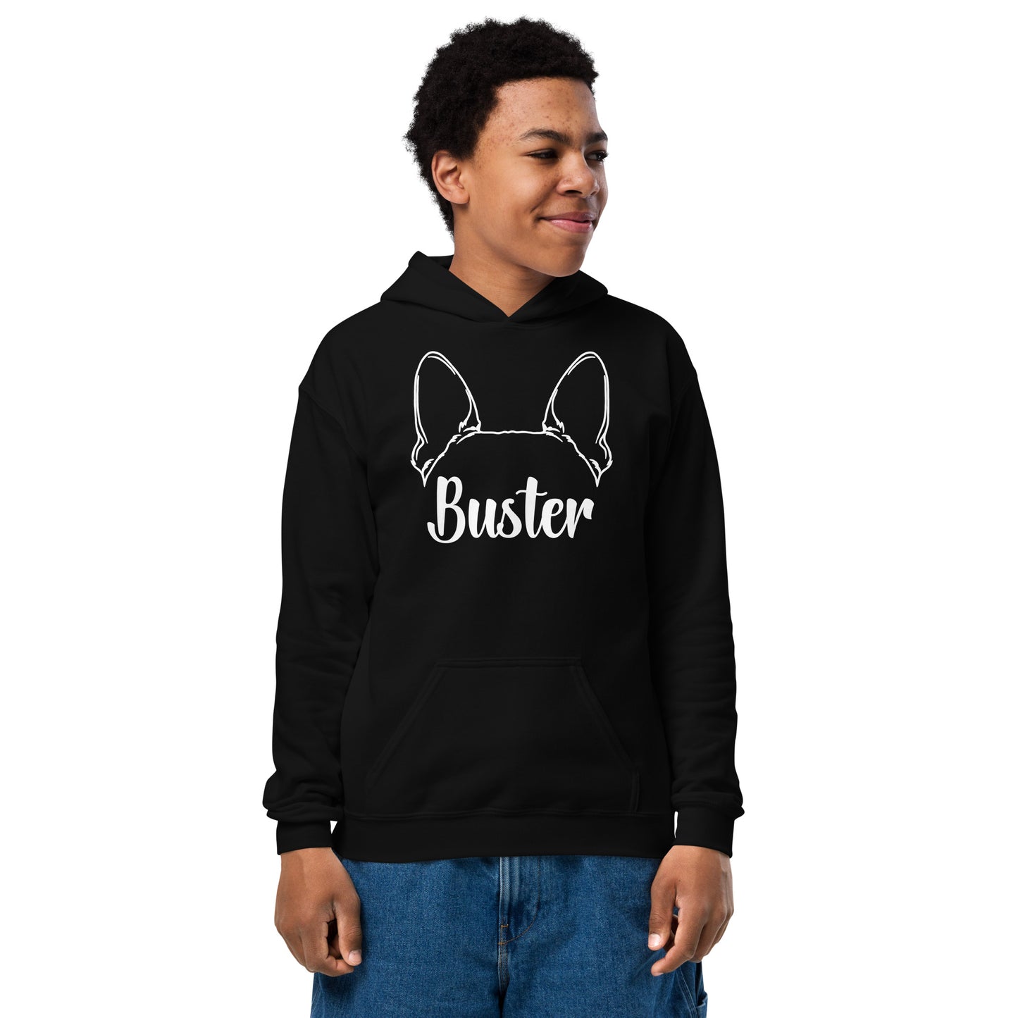 Big Ears With Boston Terrier Name - Personalized Youth Heavy Blend Hoodie .