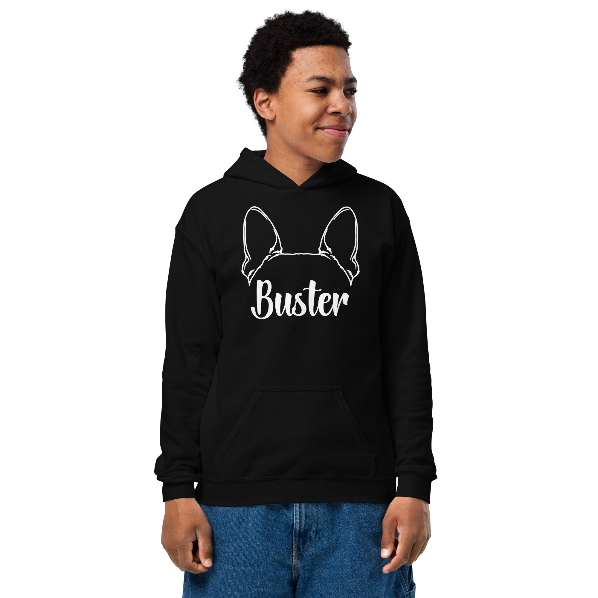 Big Ears With Boston Terrier Name - Personalized Youth Heavy Blend Hoodie .