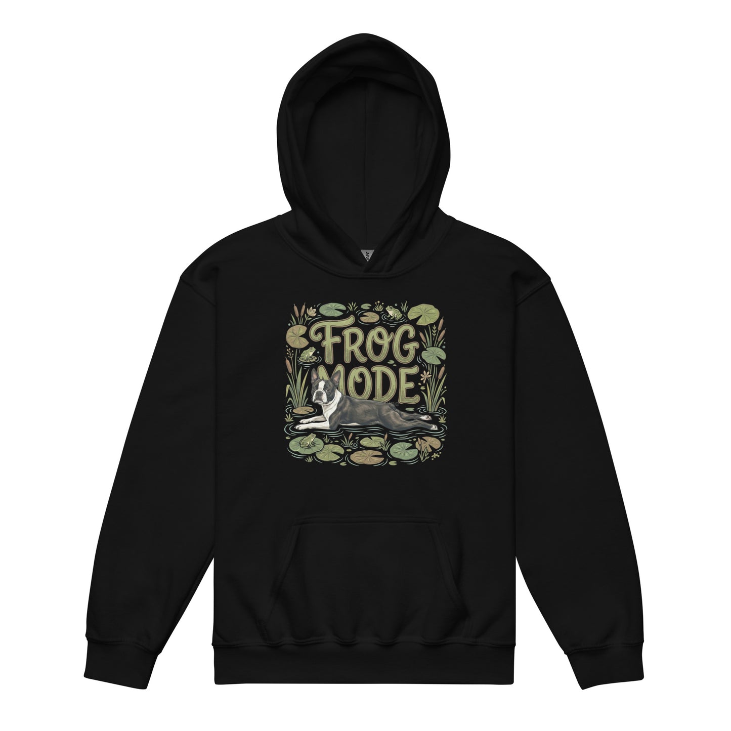 Frog Mode Boston Terrier Dog Frog Legs Youth Heavy Blend Hoodie . Black
