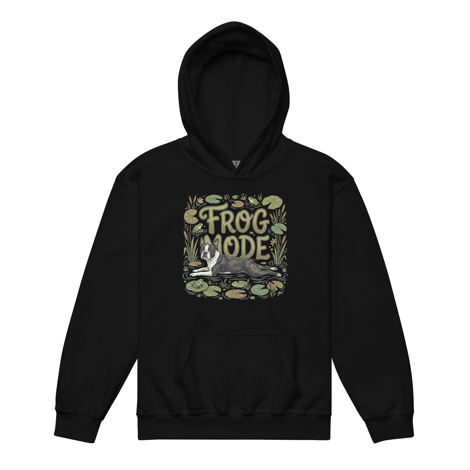 Frog Mode Boston Terrier Dog Frog Legs Youth Heavy Blend Hoodie . Black