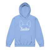 Big Ears With Boston Terrier Name - Personalized Youth Heavy Blend Hoodie . Carolina Blue