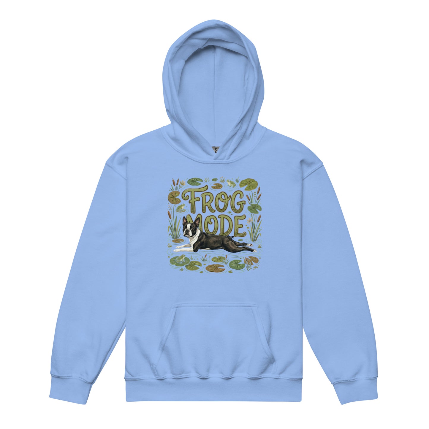 Frog Mode Boston Terrier Dog Frog Legs Youth Heavy Blend Hoodie . Carolina Blue