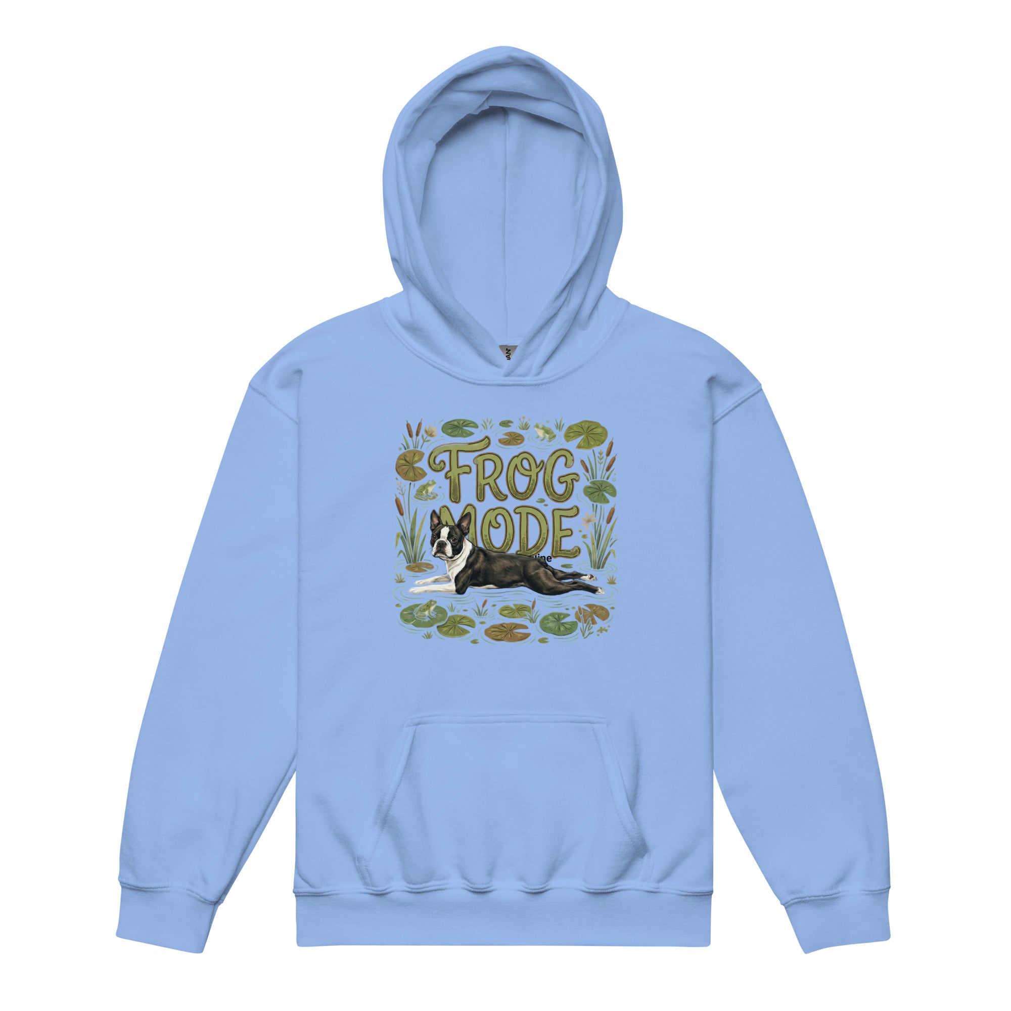 Frog Mode Boston Terrier Dog Frog Legs Youth Heavy Blend Hoodie . Carolina Blue