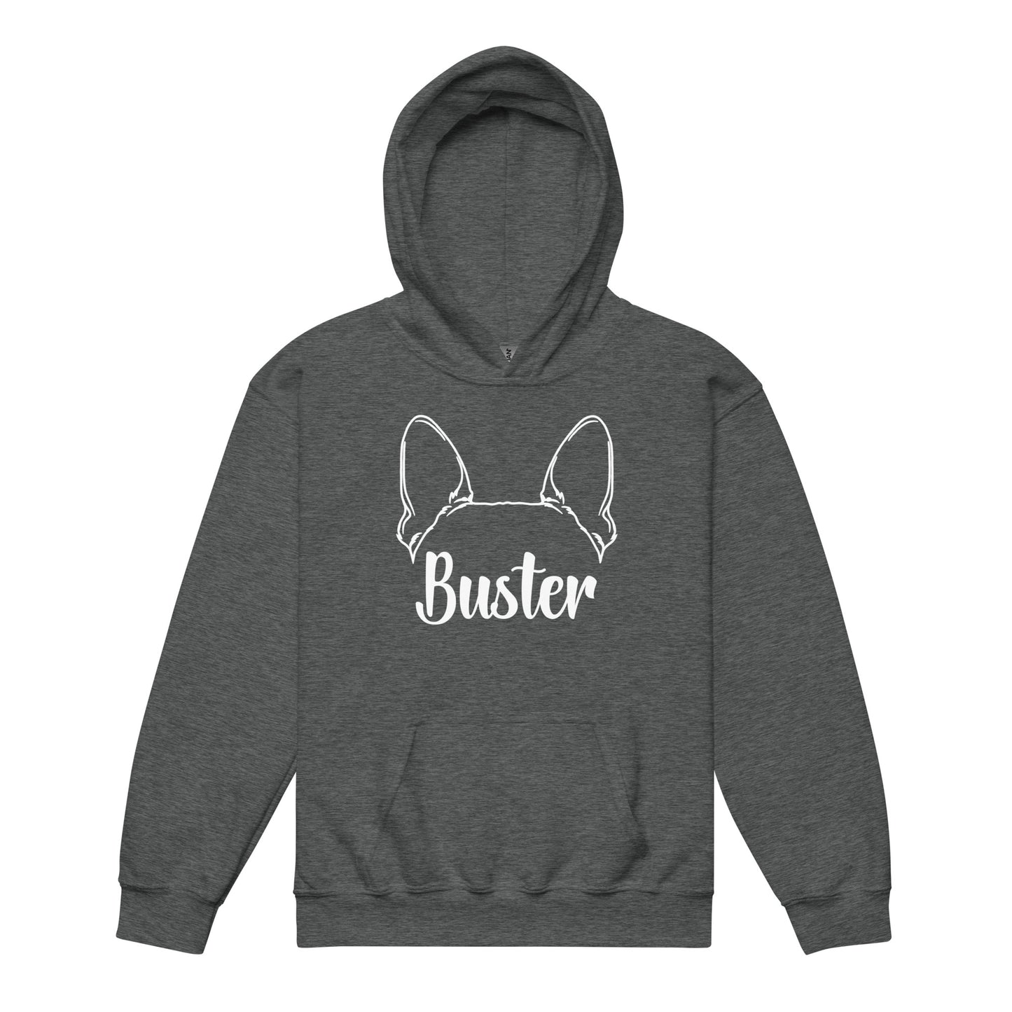 Big Ears With Boston Terrier Name - Personalized Youth Heavy Blend Hoodie . Dark Heather