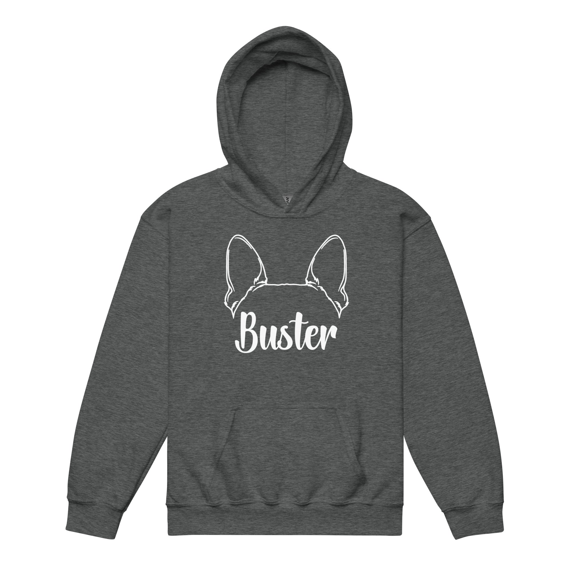 Big Ears With Boston Terrier Name - Personalized Youth Heavy Blend Hoodie . Dark Heather