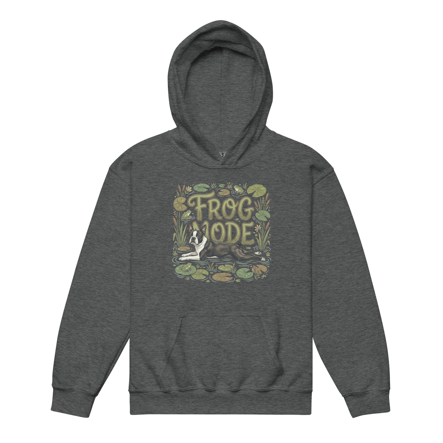 Frog Mode Boston Terrier Dog Frog Legs Youth Heavy Blend Hoodie . Dark Heather