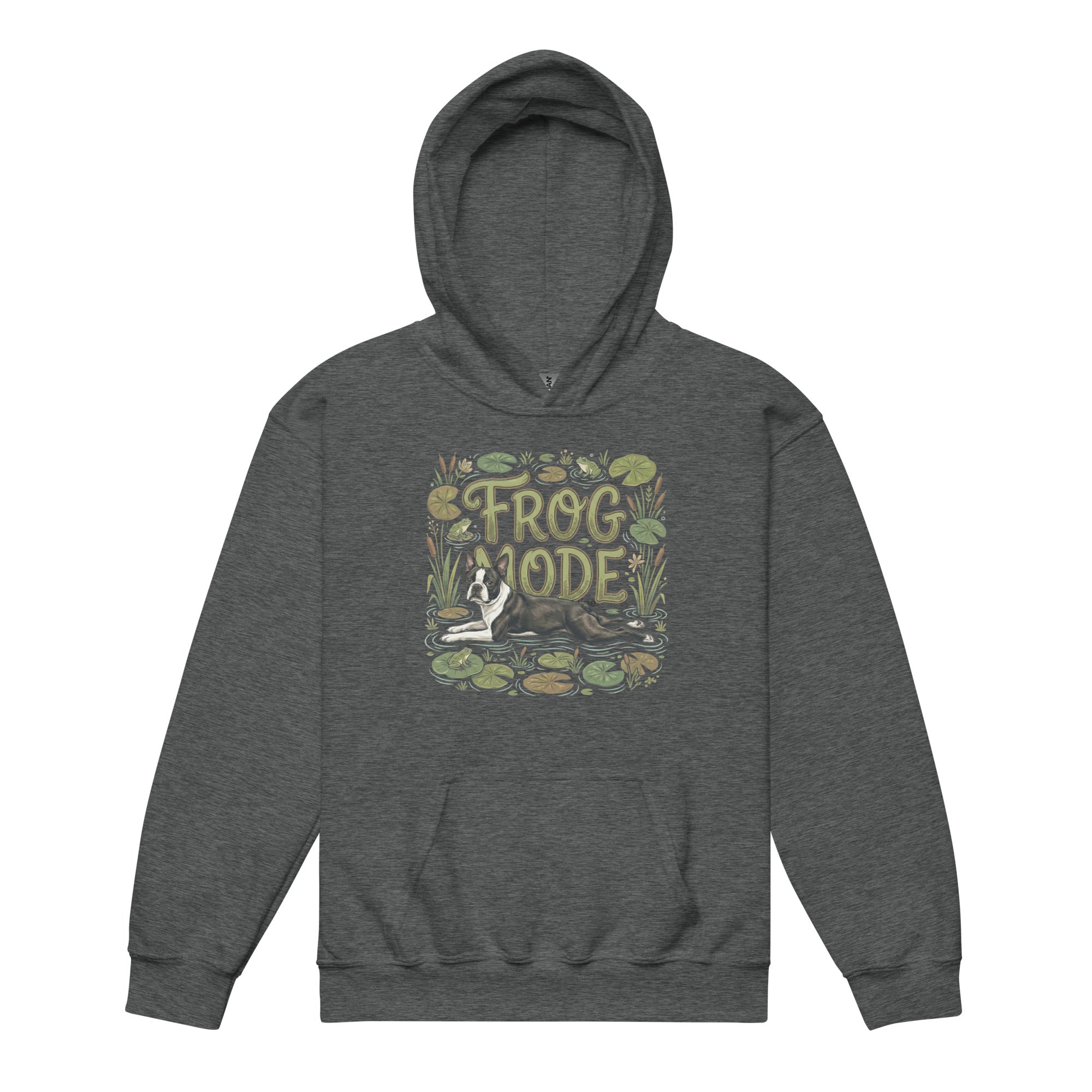 Frog Mode Boston Terrier Dog Frog Legs Youth Heavy Blend Hoodie . Dark Heather