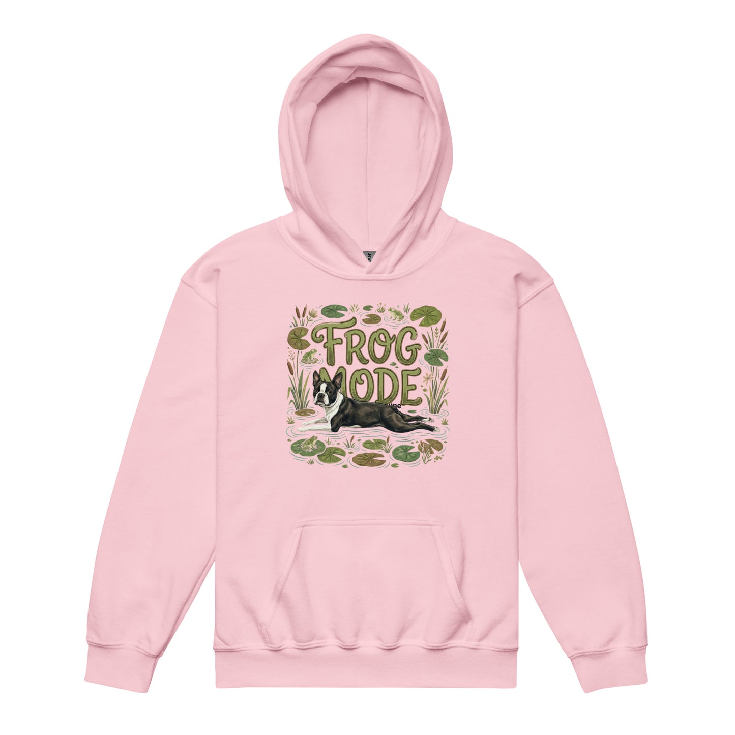 Frog Mode Boston Terrier Dog Frog Legs Youth Heavy Blend Hoodie . Light Pink