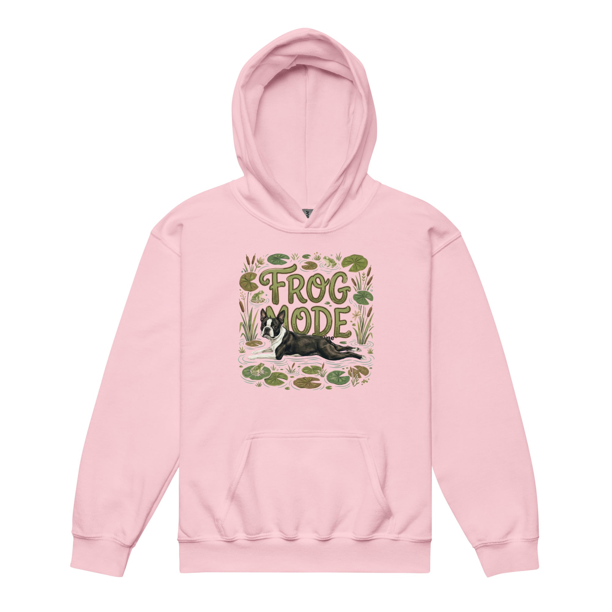 Frog Mode Boston Terrier Dog Frog Legs Youth Heavy Blend Hoodie . Light Pink