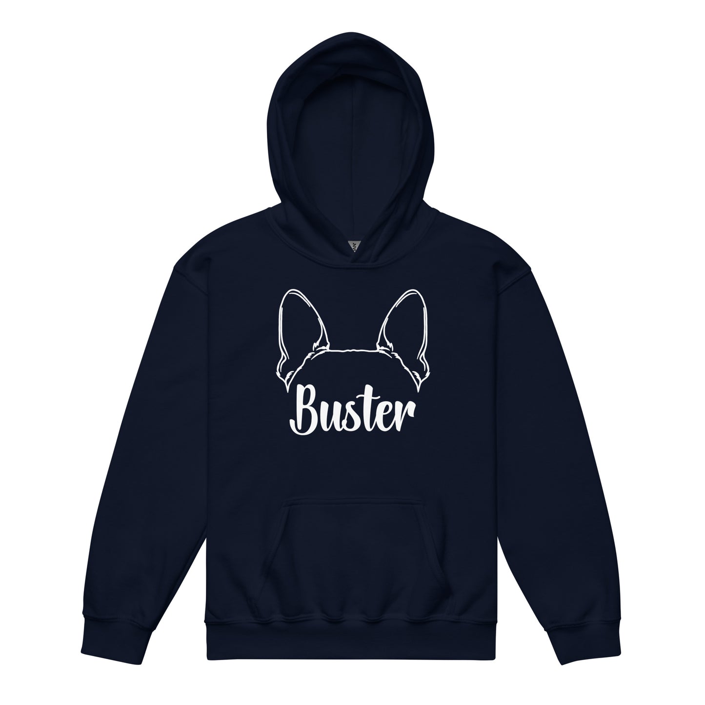 Big Ears With Boston Terrier Name - Personalized Youth Heavy Blend Hoodie . Navy